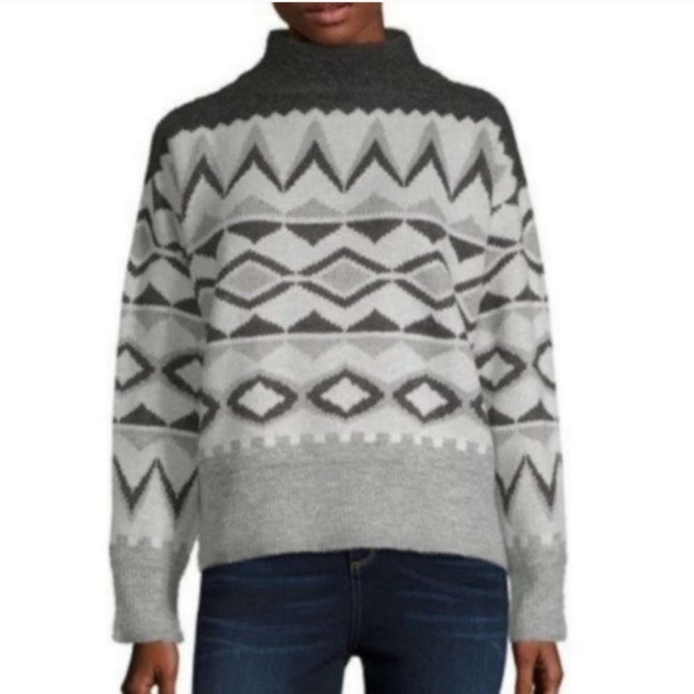 a.n.a.Nordic Diamond Print Menswear Inspired Holiday Party Pull-on Sweater Sz XS